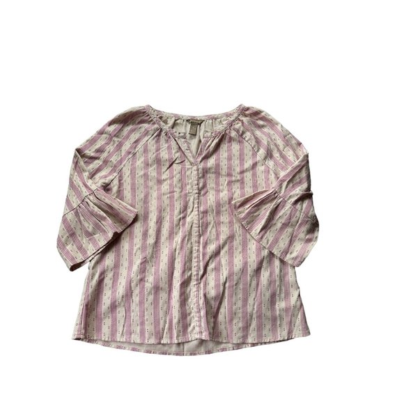 Bit & Bridle‎ Shirt Tan Pink Peasant Farmhouse Boho Woman's Medium Flare Sleeve - Picture 4 of 7